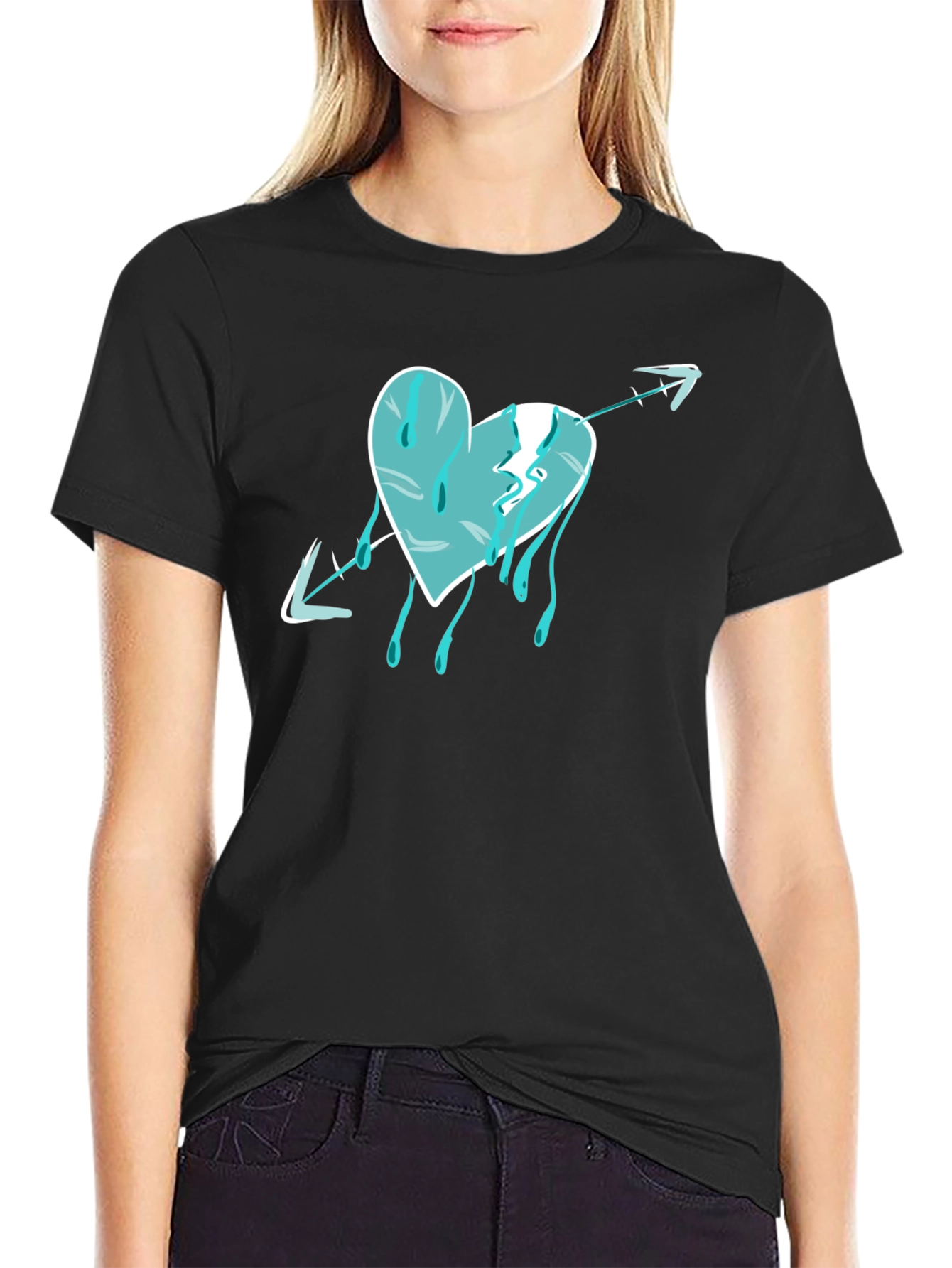 Black Heart Arrow Drip Graphic T-Shirt view 2