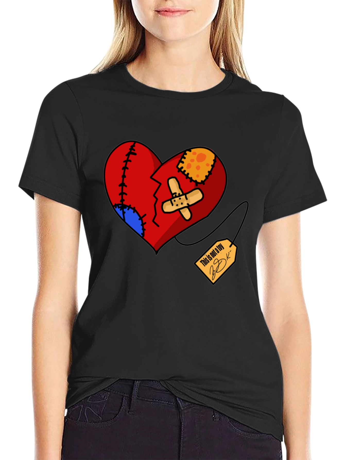 Black Heart Patchwork Graphic Tee - Black view 2