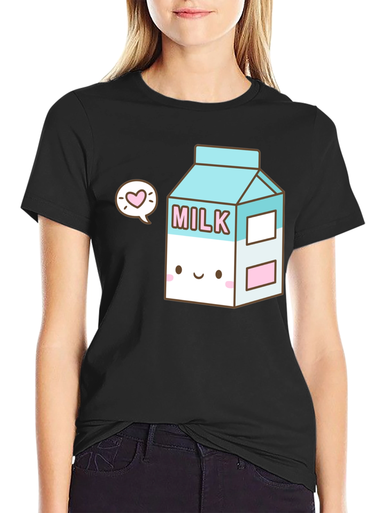 Black Kawaii Milk Carton T-Shirt - Cute & Unique Design view 2