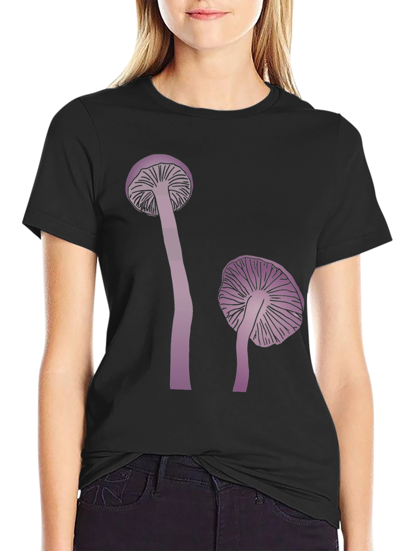 Black Mushroom Print Tee - Black Cotton Blend view 2