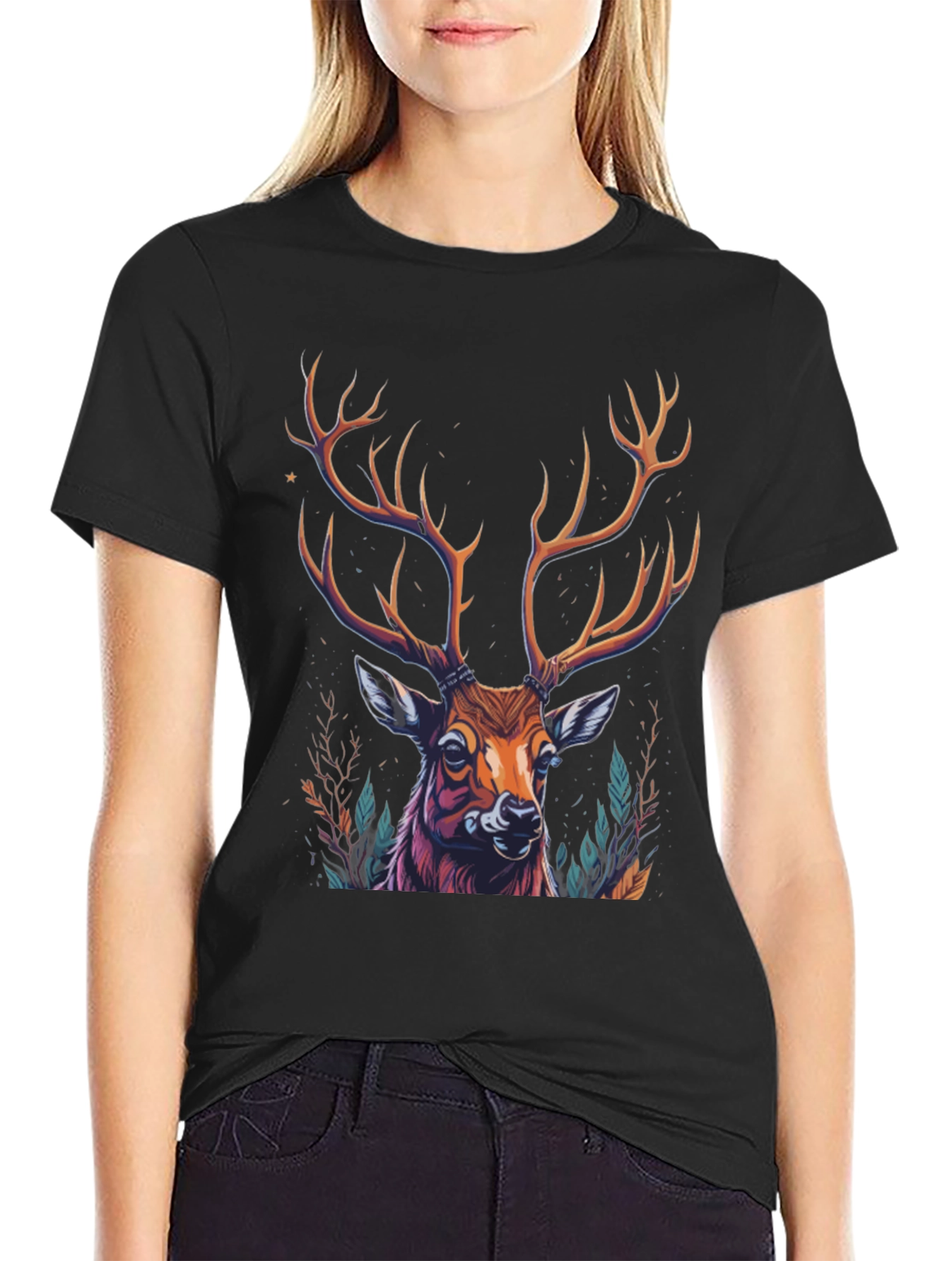 Black Majestic Deer Graphic Tee - Men's Black T-Shirt view 2