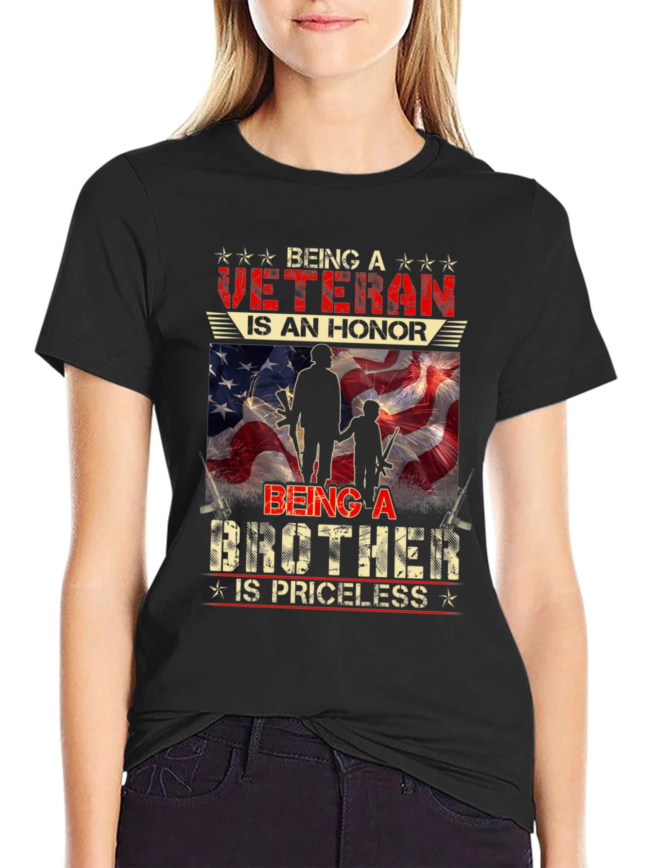 Black Veteran Brother T-Shirt - Honor Priceless Graphic Tee view 2