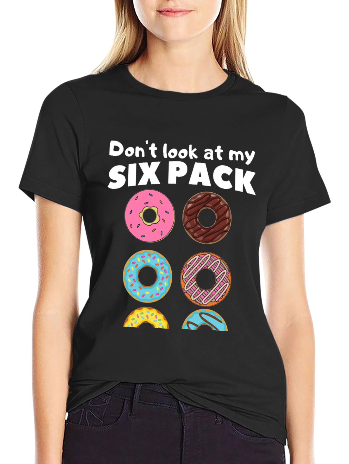 Black Six Pack Donuts Graphic Tee - Funny Foodie T-Shirt view 2