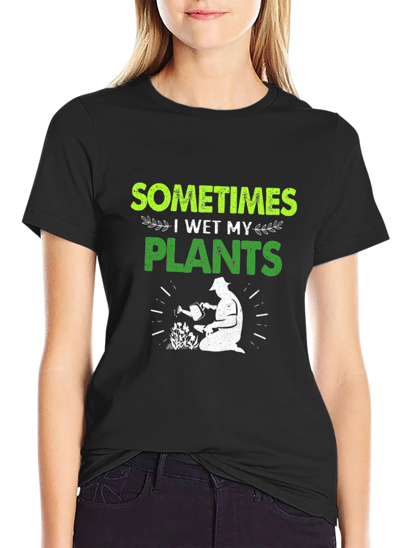 Black Funny Gardener T-Shirt - I Wet My Plants Tee view 2