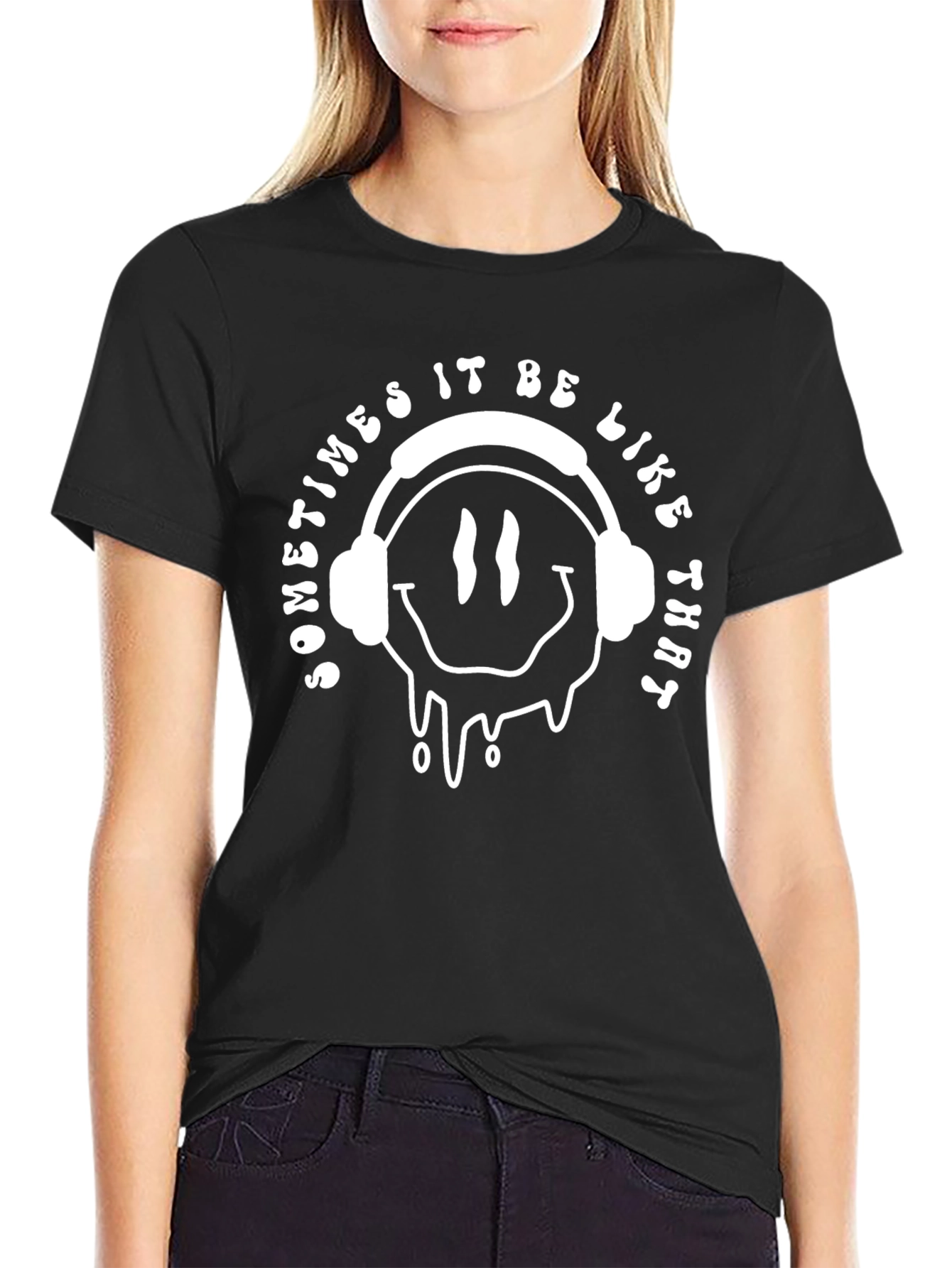 Black Meltdown Smiley Face T-Shirt view 2
