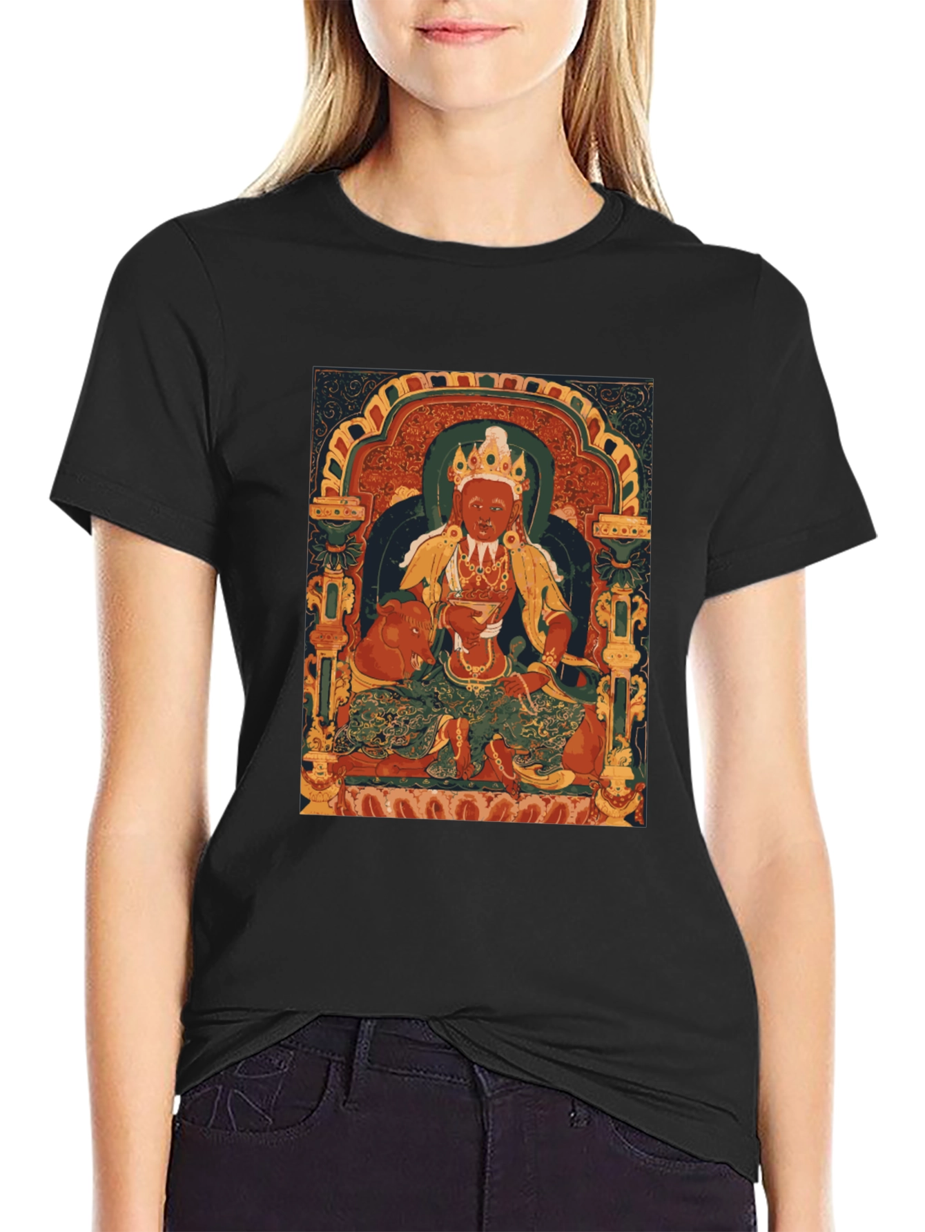 Black Vintage Thangka Art T-Shirt view 2