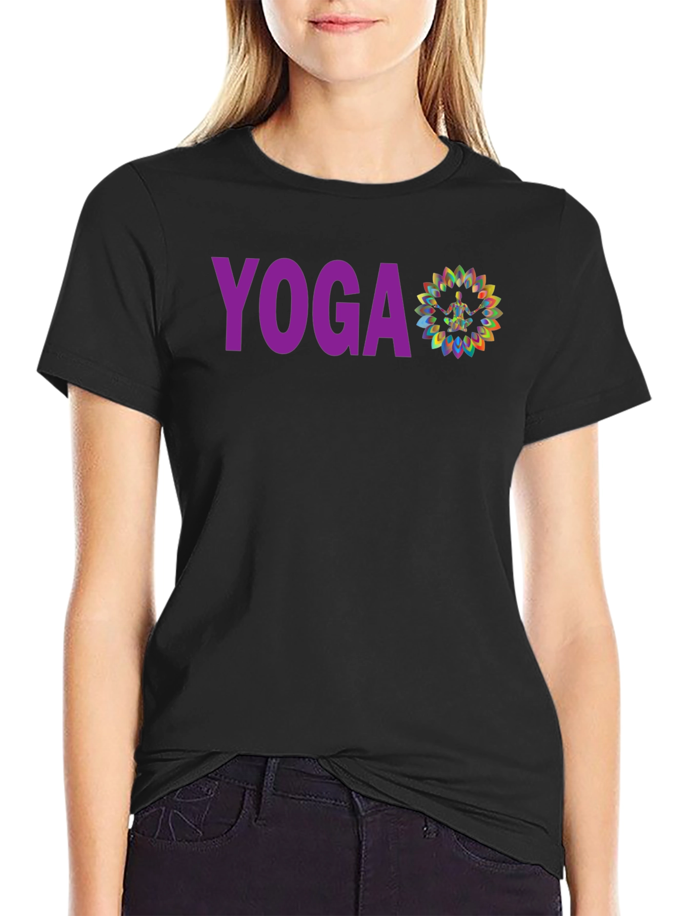 Black Yoga Graphic Tee - Meditative Design view 2