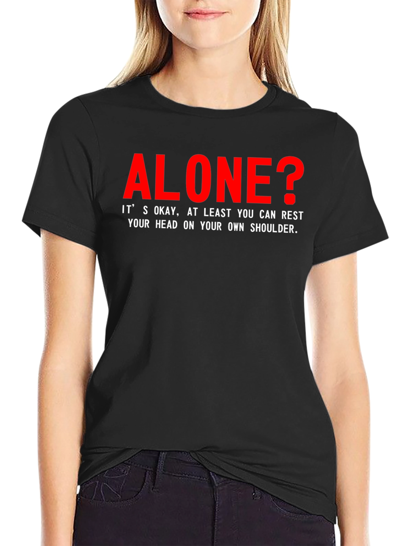 Black Alone? Black Graphic Tee - Rest Your Head Humor T-Shirt view 2