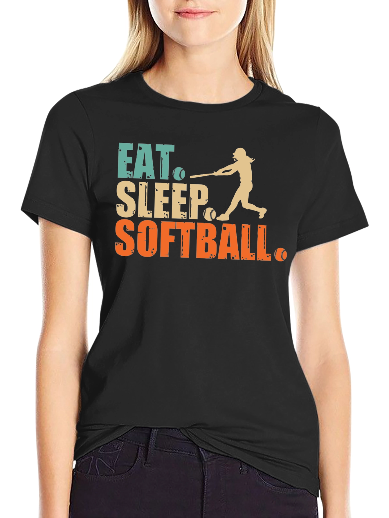 Black Eat Sleep Softball Graphic Tee view 2