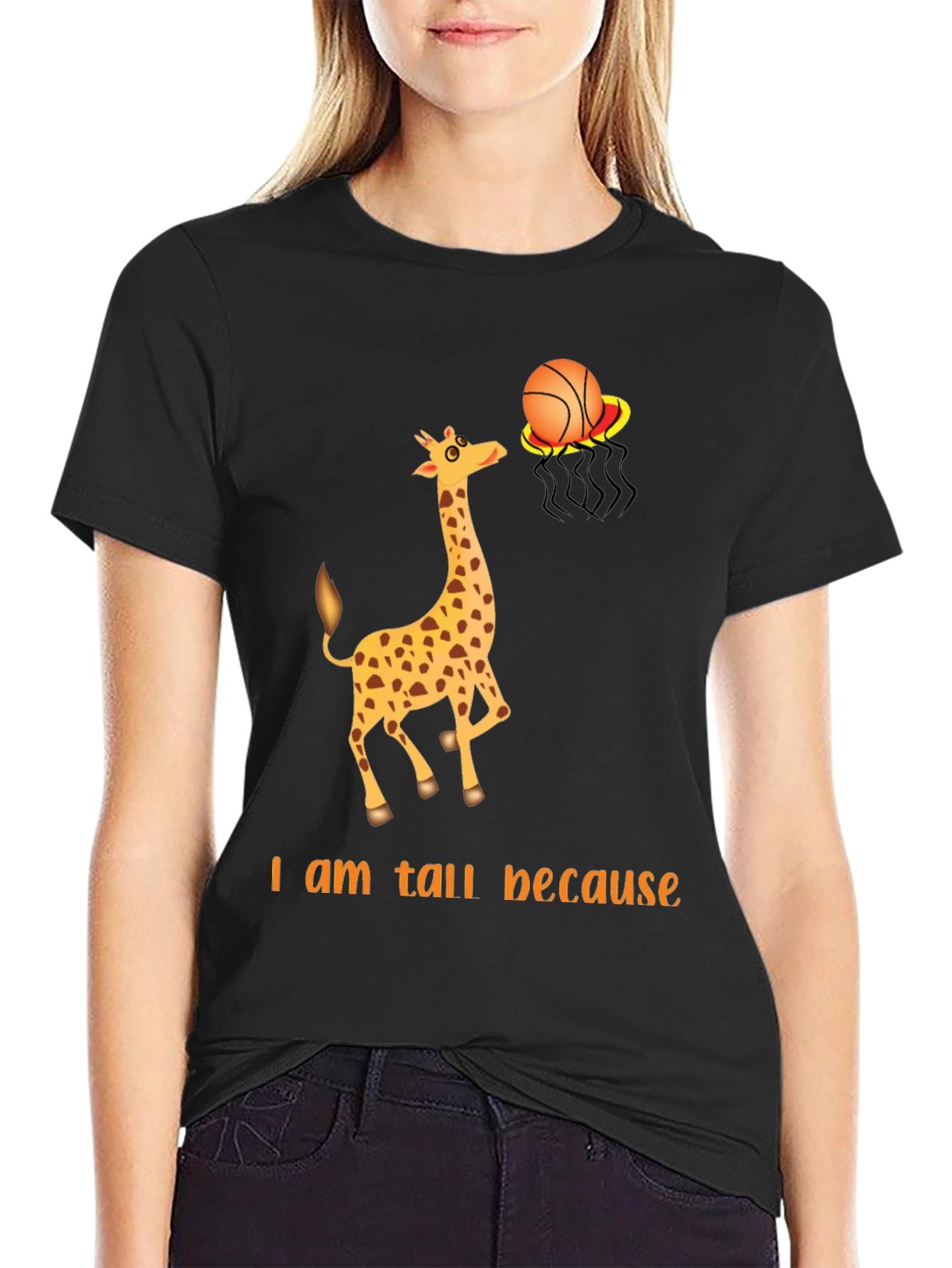 Black Tall Giraffe Basketball T-Shirt view 2