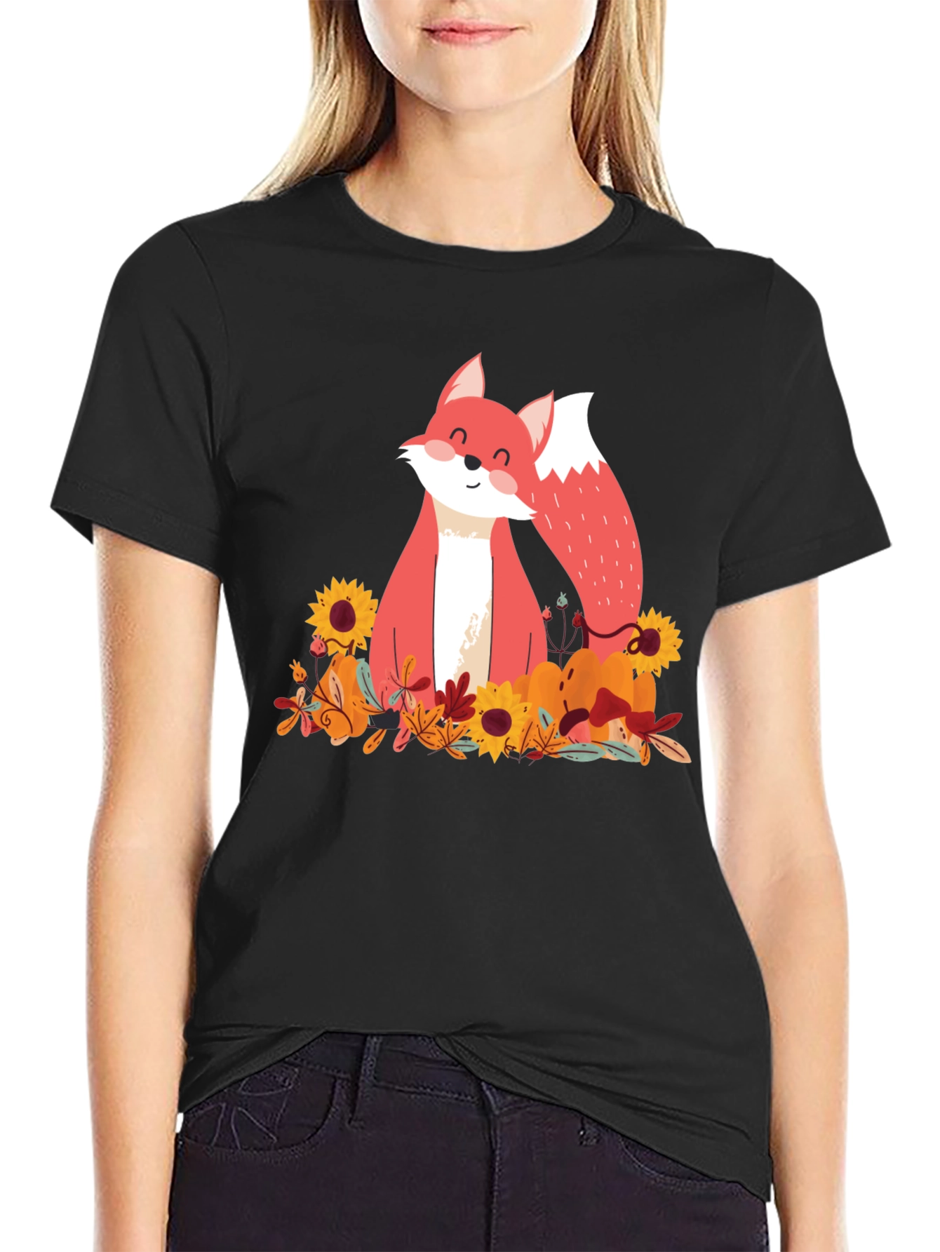 Black Autumn Fox Graphic Tee - Unisex Black T-Shirt view 2