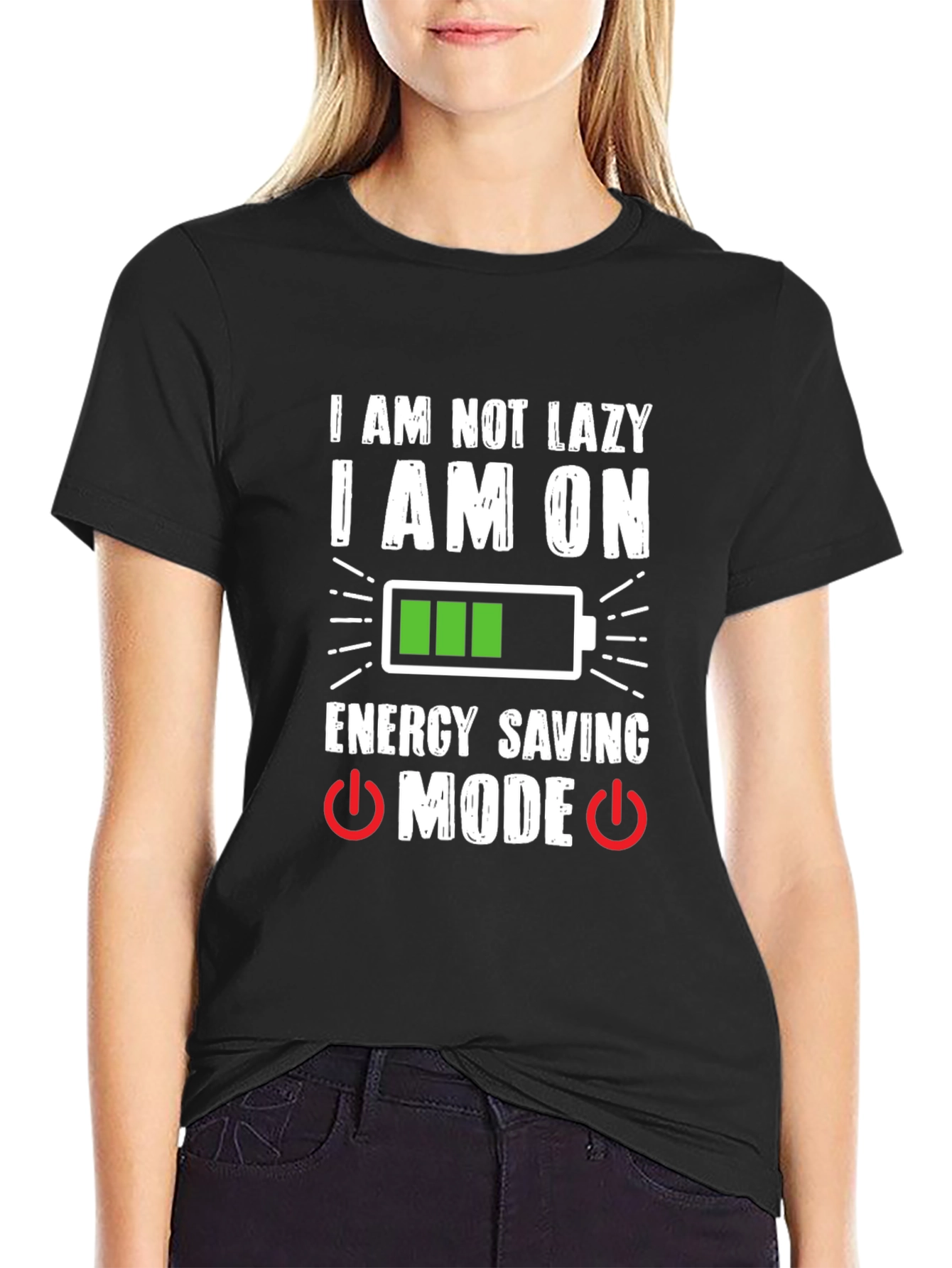 Black Funny "Energy Saving Mode" Graphic T-Shirt view 2
