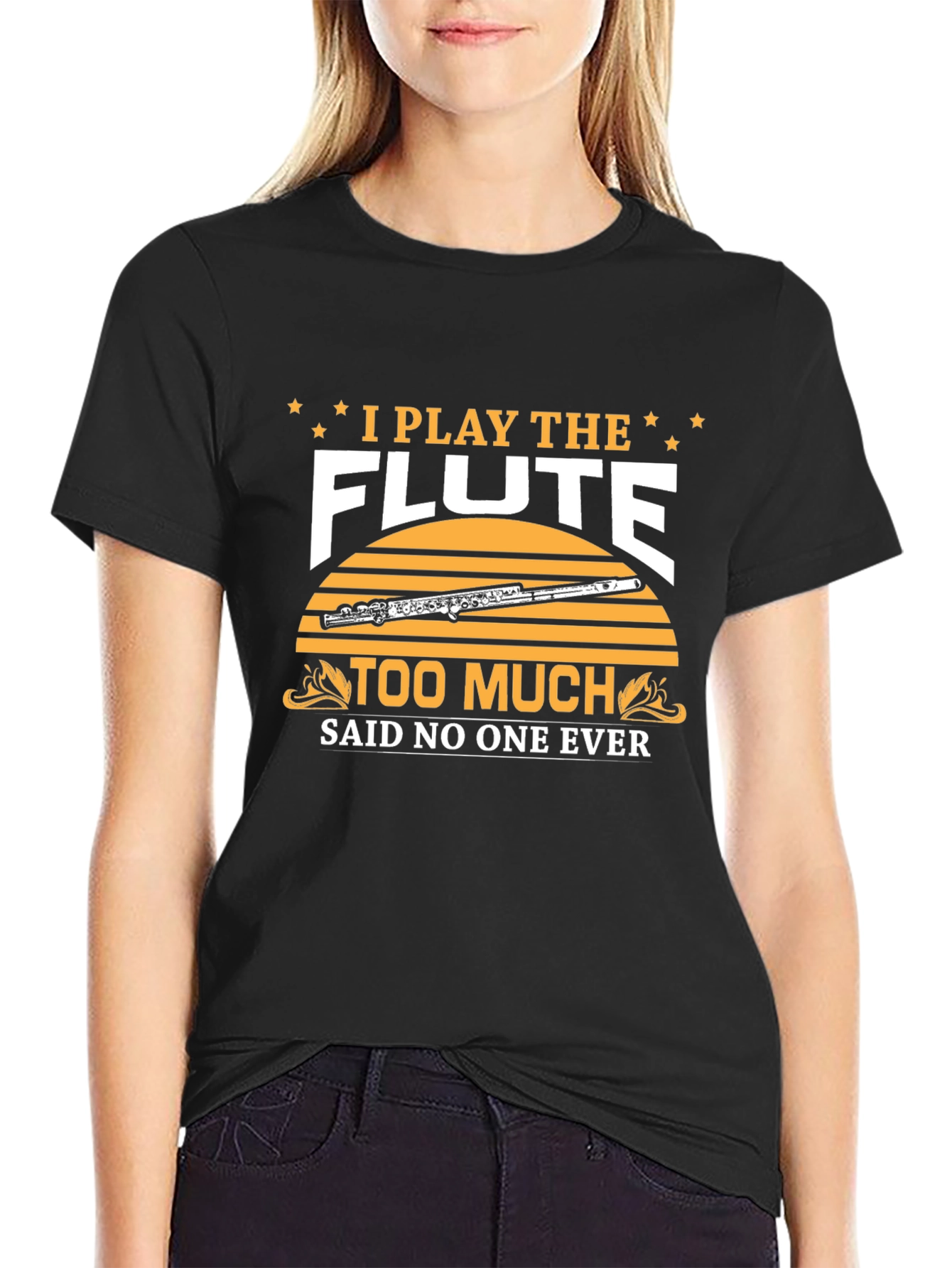 Black Flute Player T-Shirt: I Play the Flute Too Much view 2