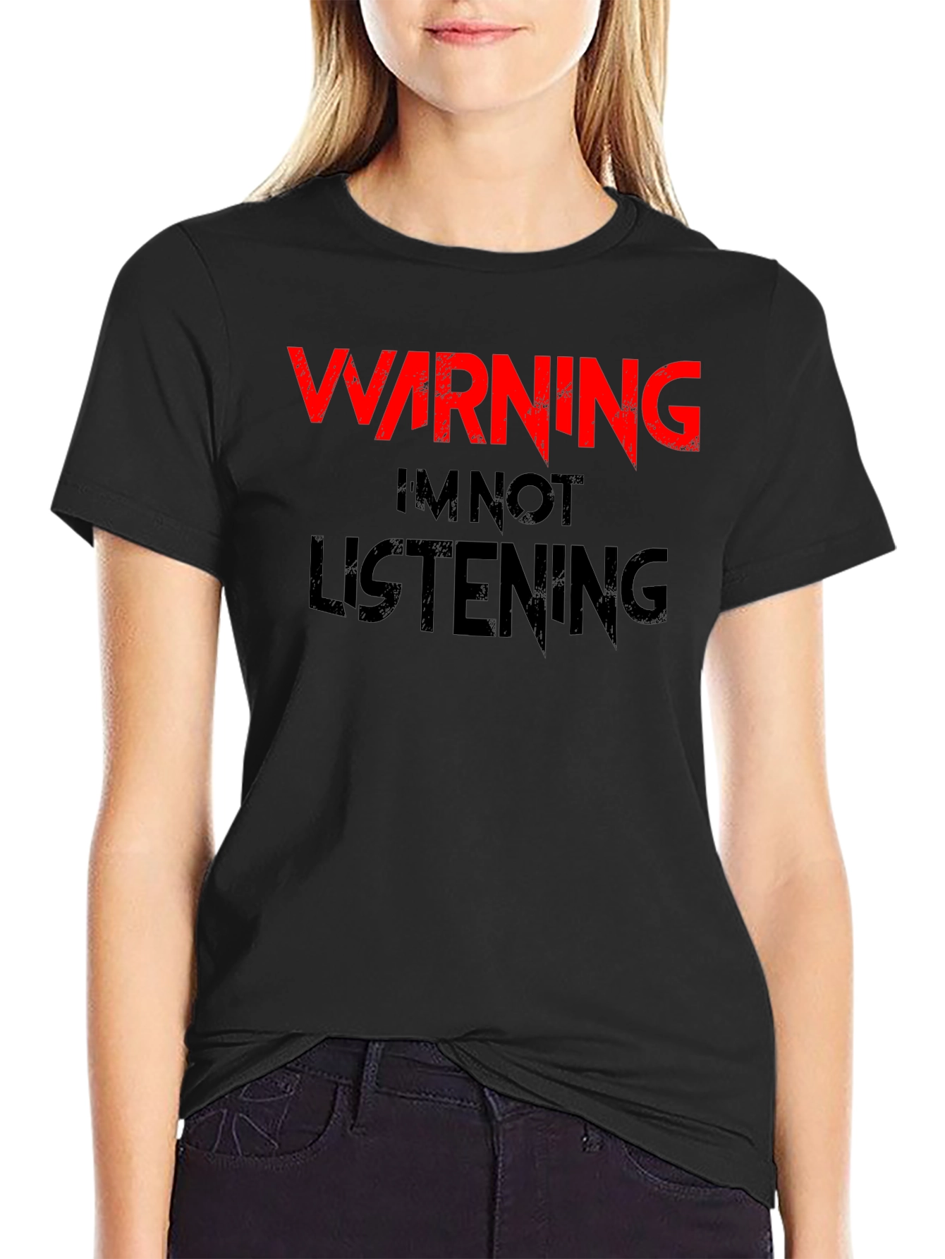 Black Warning I'm Not Listening T-Shirt view 2