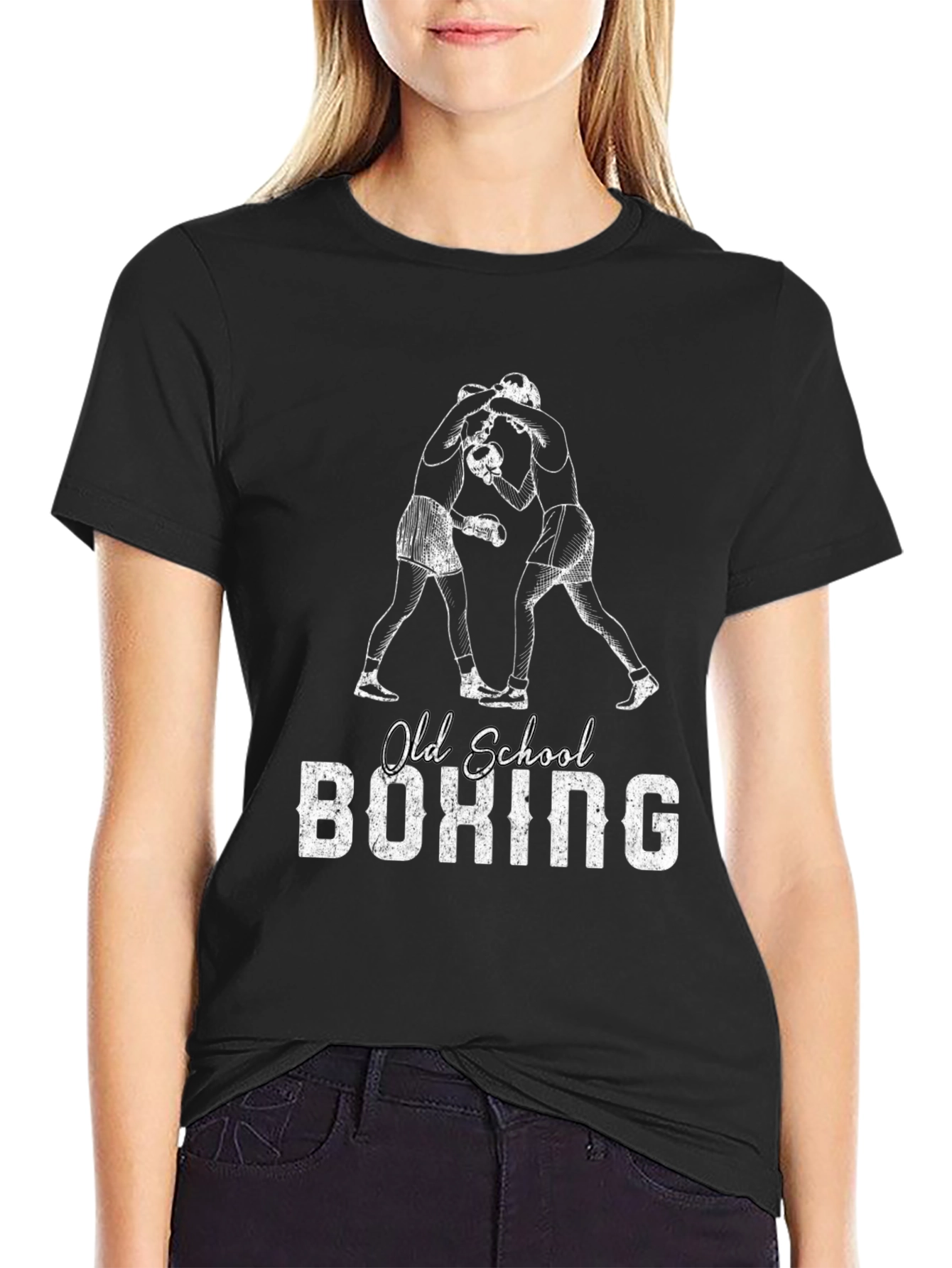 Black Old School Boxing Graphic T-Shirt - Black view 2