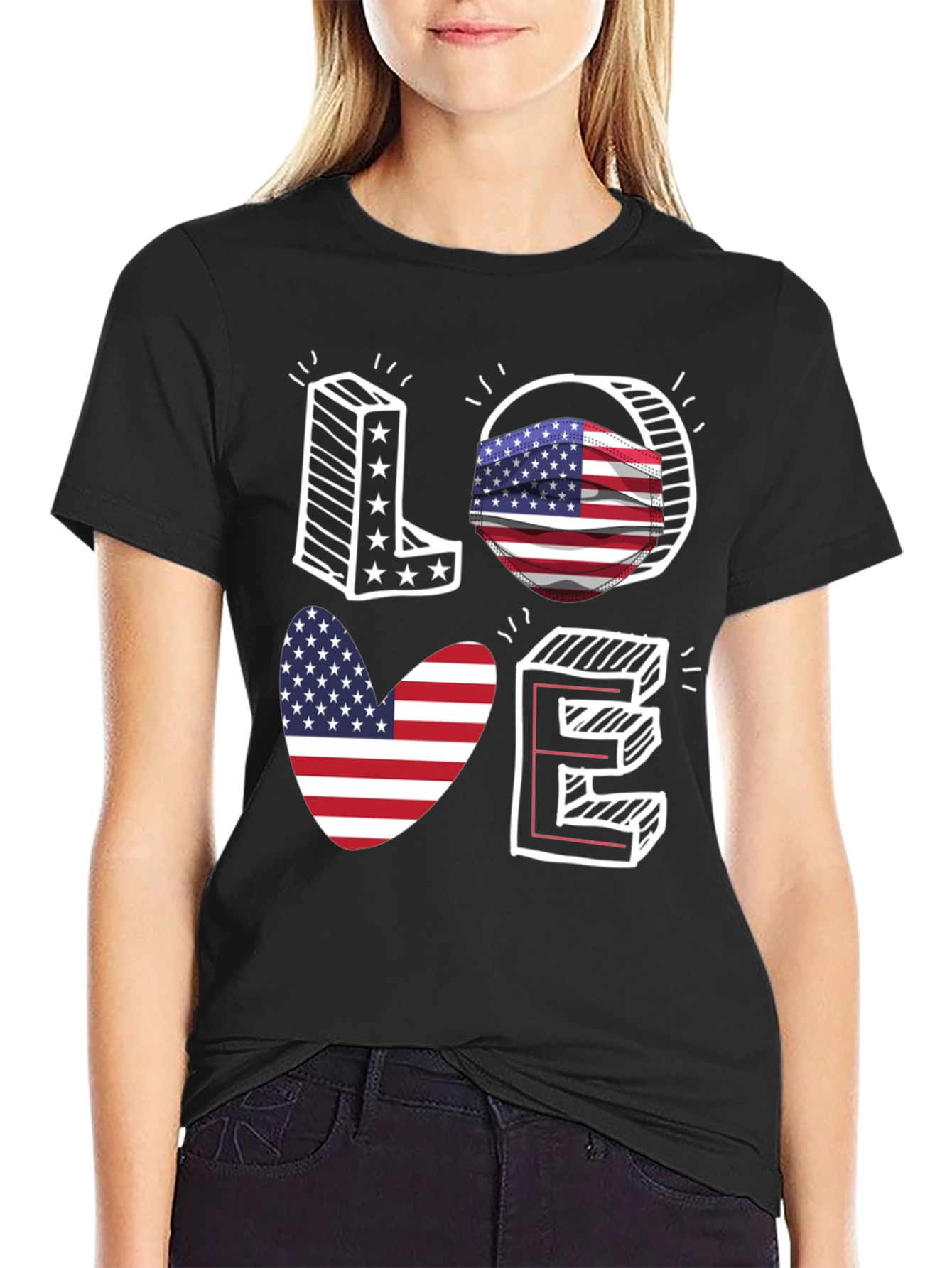 Patriotic LOVE T-Shirt: USA Flag Design - 2