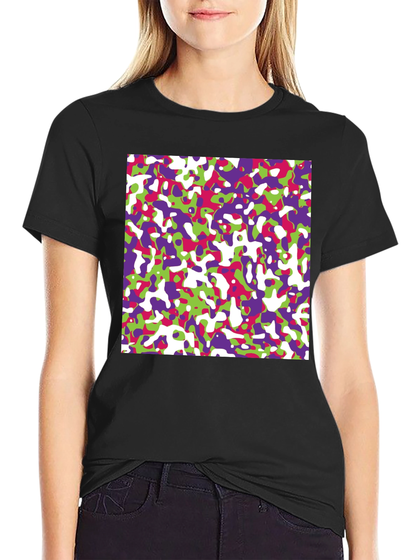 Black Abstract Camo Print Black T-Shirt view 2
