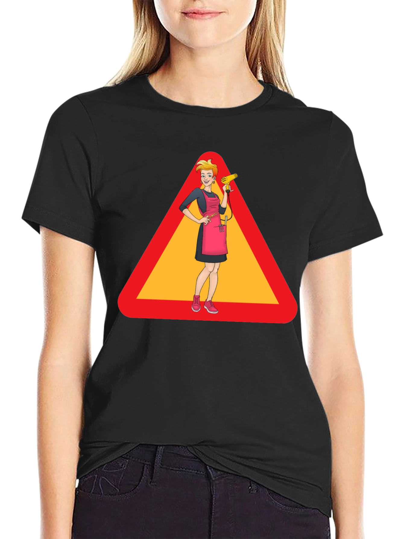 Black Caution: Stylish Hairdresser T-Shirt view 2