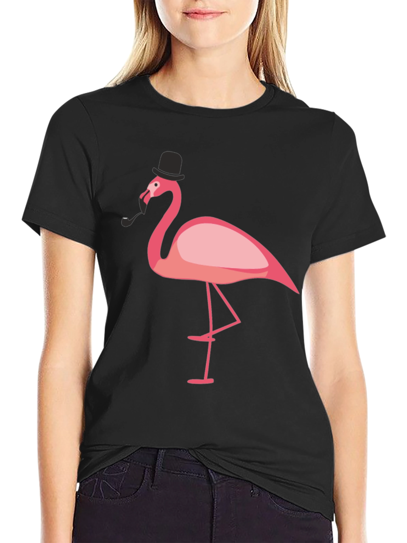 Black Stylish Flamingo Graphic Tee view 2