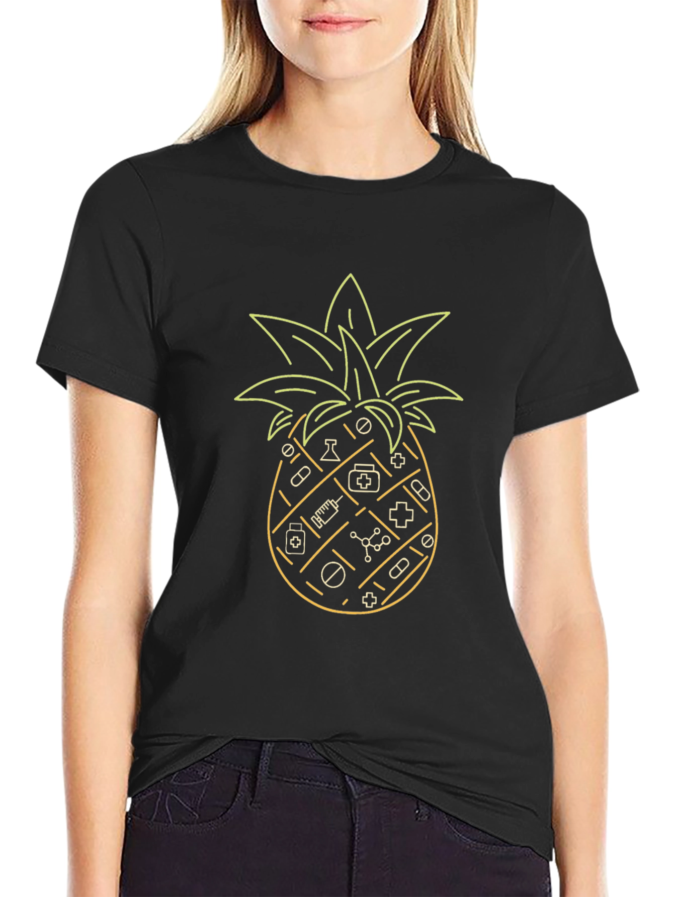 Black Medical Pineapple Black T-Shirt view 2