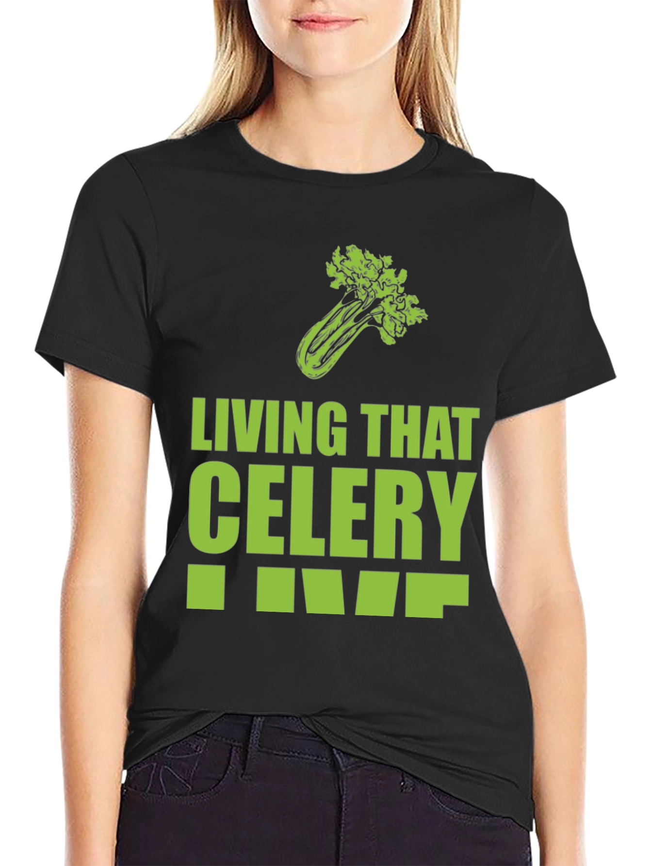 Black Living That Celery Life Graphic T-Shirt view 2