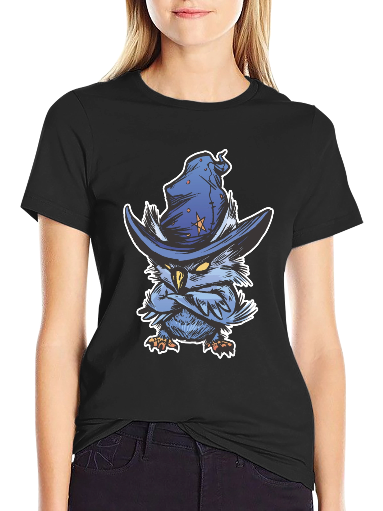 Black Wizard Owl T-Shirt - Unique Graphic Tee view 2