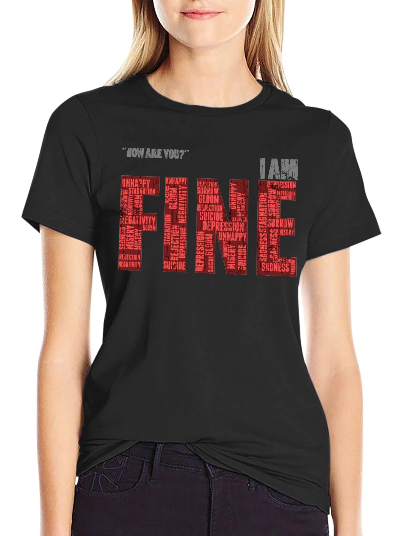 Black Fine T-Shirt: Mental Health Awareness Graphic Tee view 2