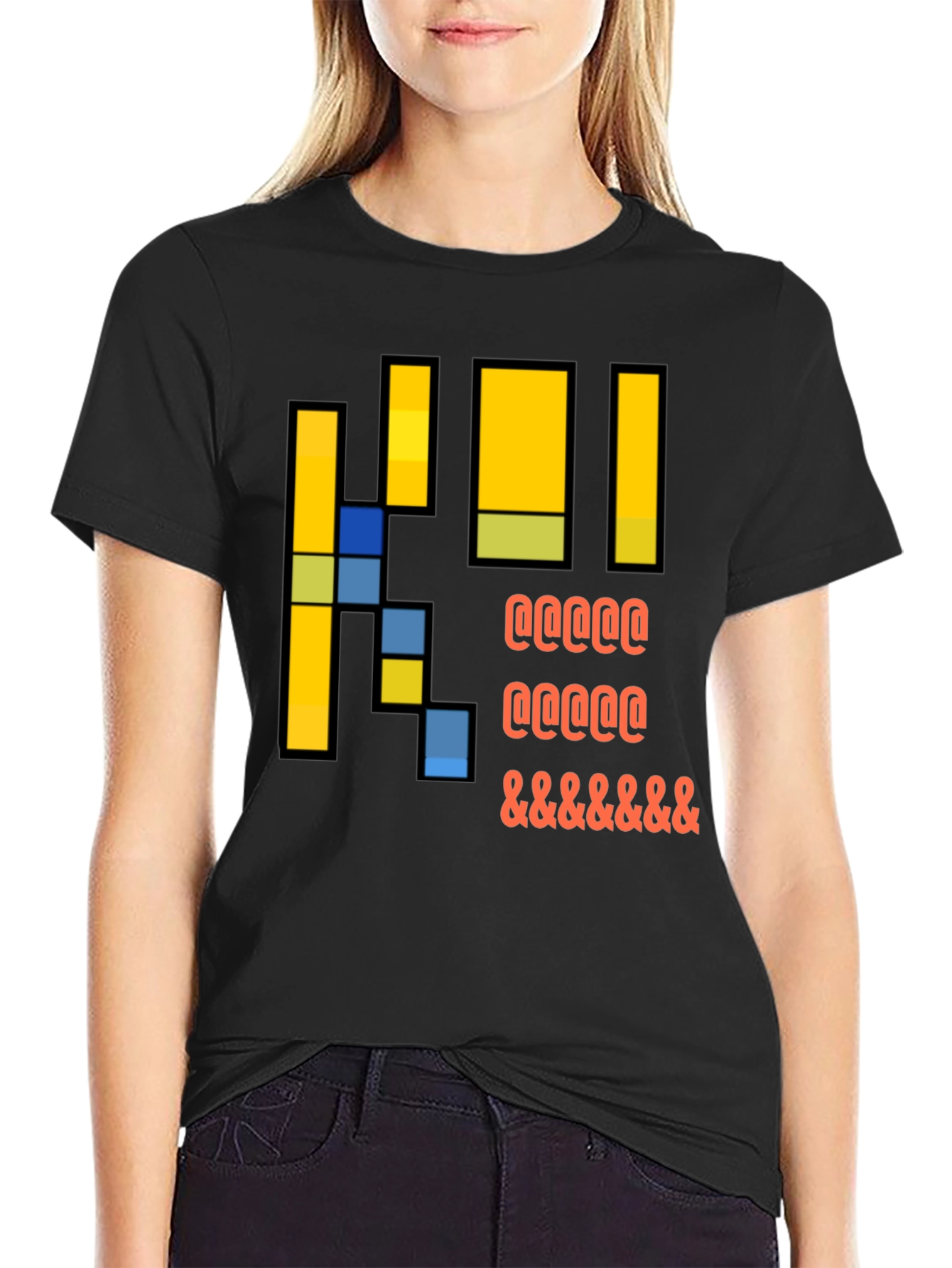 Black Pixel Art Graphic T-Shirt - Casual Black Tee view 2