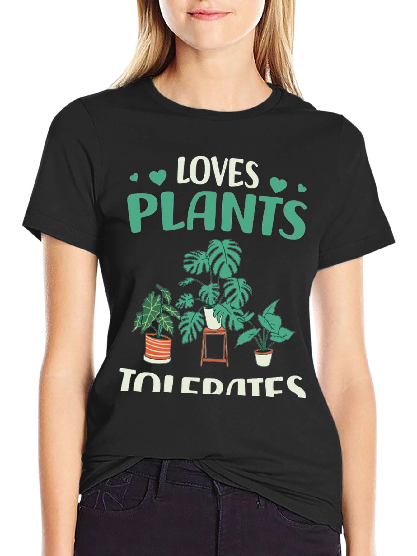 Black Loves Plants Tolerates People Graphic T-Shirt view 2