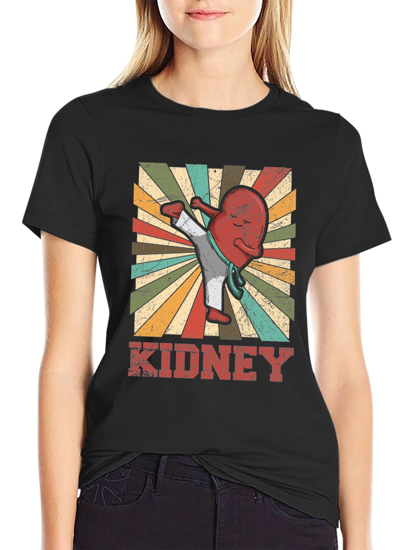 Black Karate Kidney T-Shirt - Funny Anatomy Tee view 2