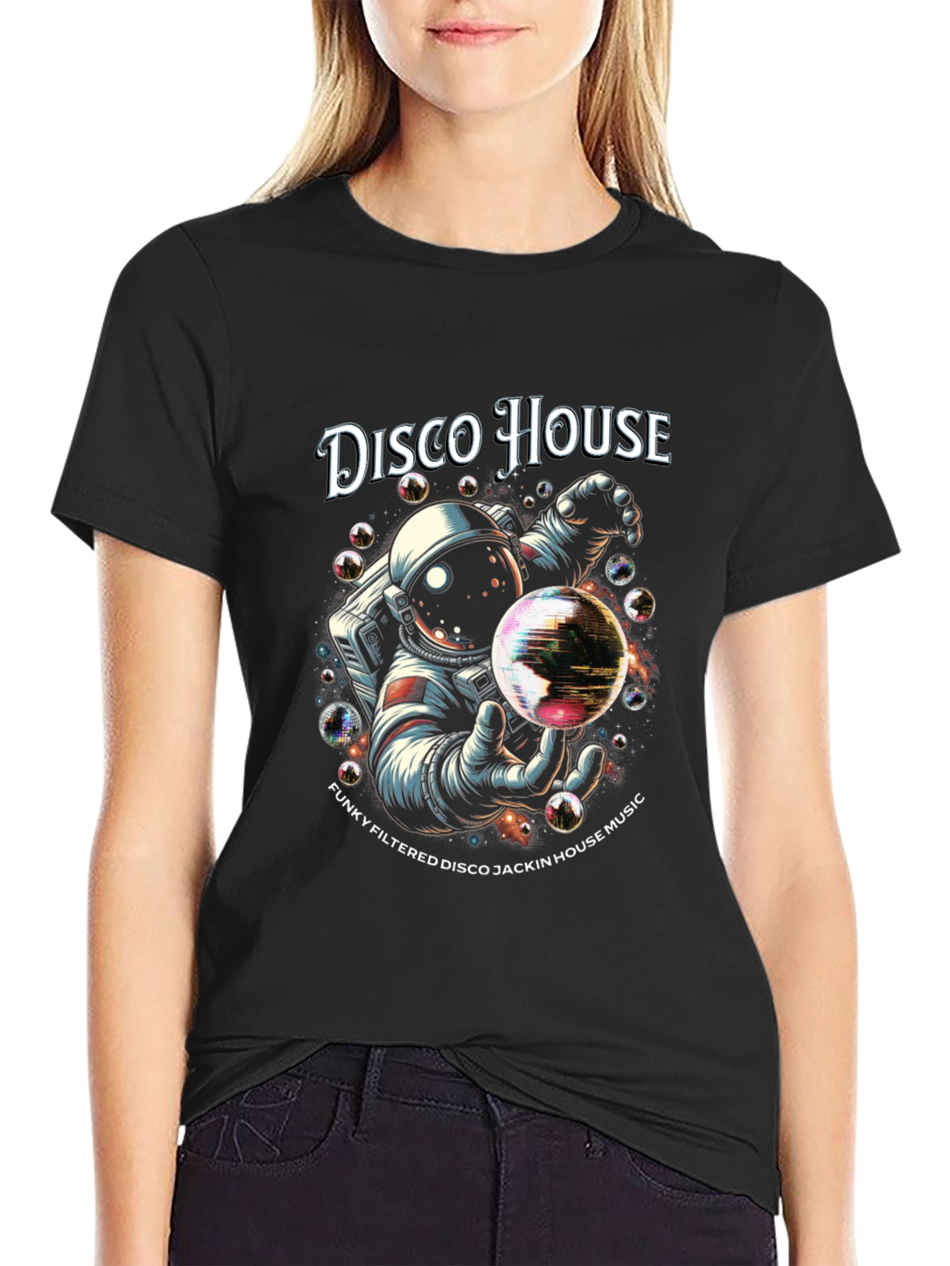 Black Disco House Astronaut Graphic T-Shirt view 2