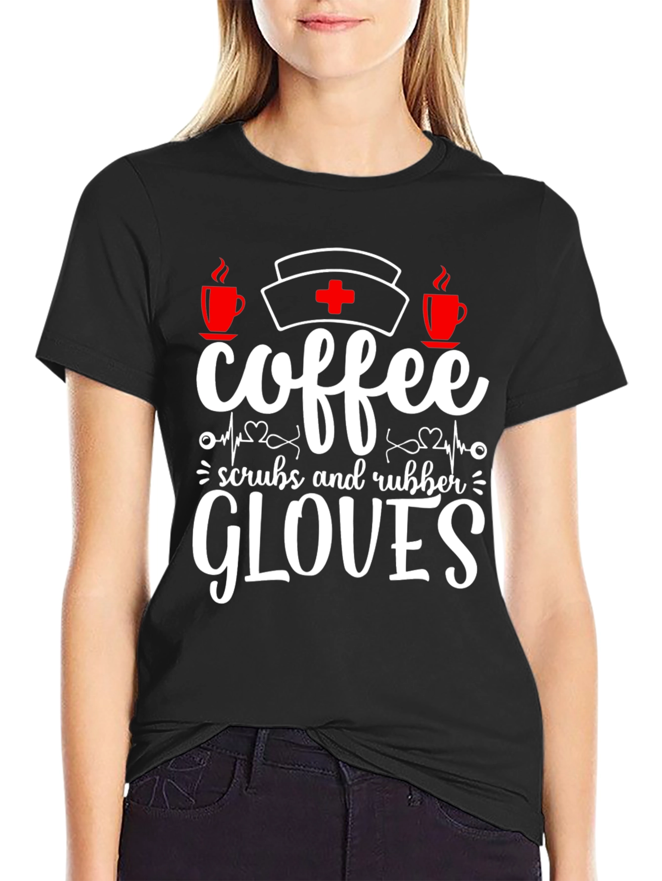 Black Coffee Scrubs Rubber Gloves T-Shirt view 2