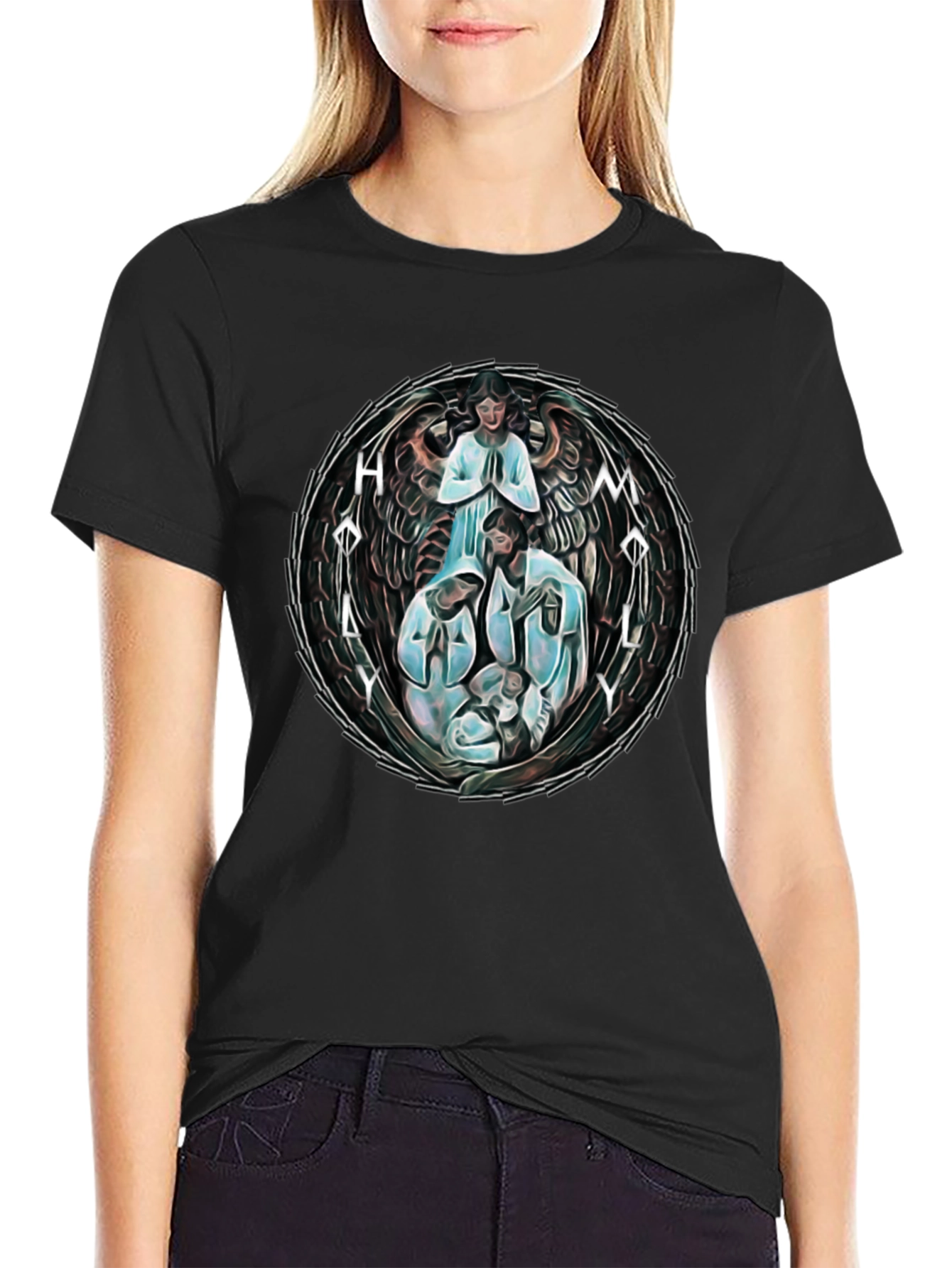 Black Holy Family Graphic T-Shirt - Unisex Black Tee view 2