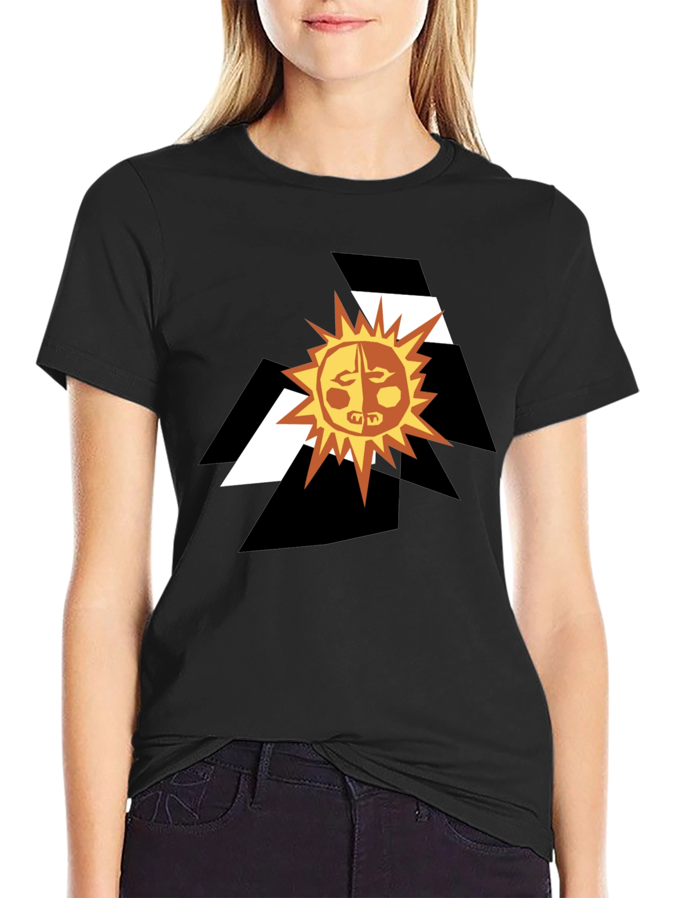 Black Abstract Sun Graphic Black T-Shirt view 2