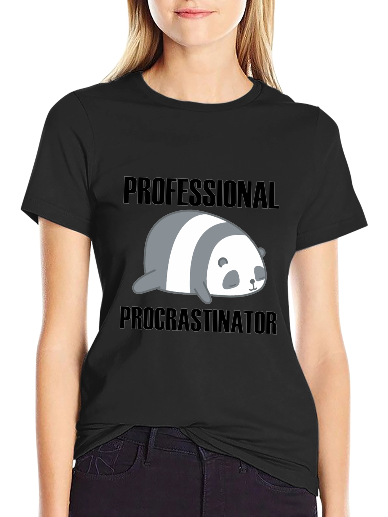 Black Professional Procrastinator Panda T-Shirt - Funny Graphic Tee view 2