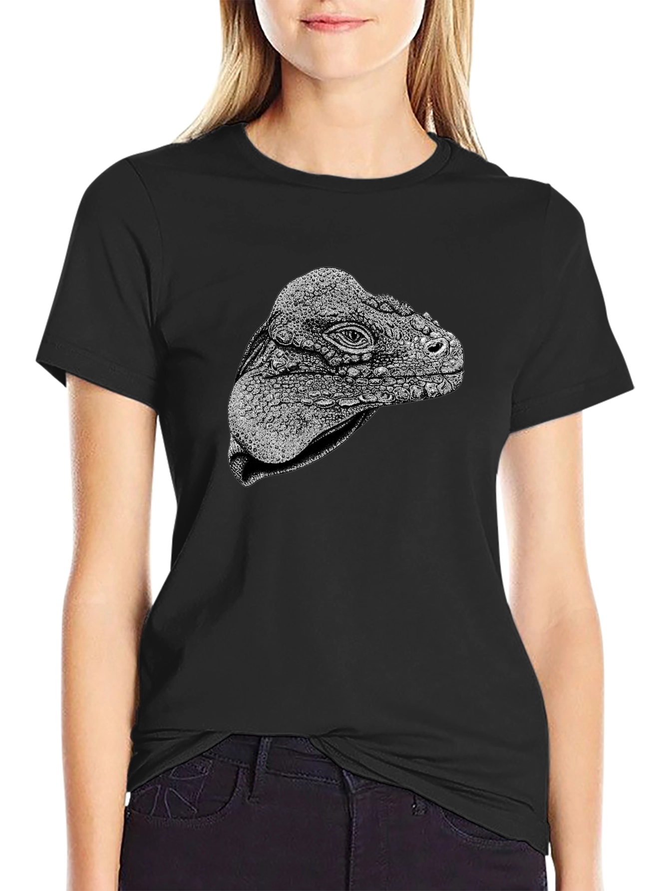 Black Iguana Head Graphic Tee - Unique Animal Print view 2