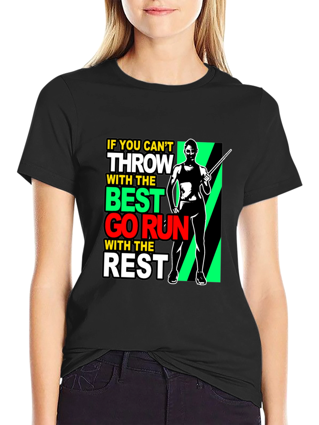 Black Thrower Graphic Tee - If You Can't Throw Go Run! view 2