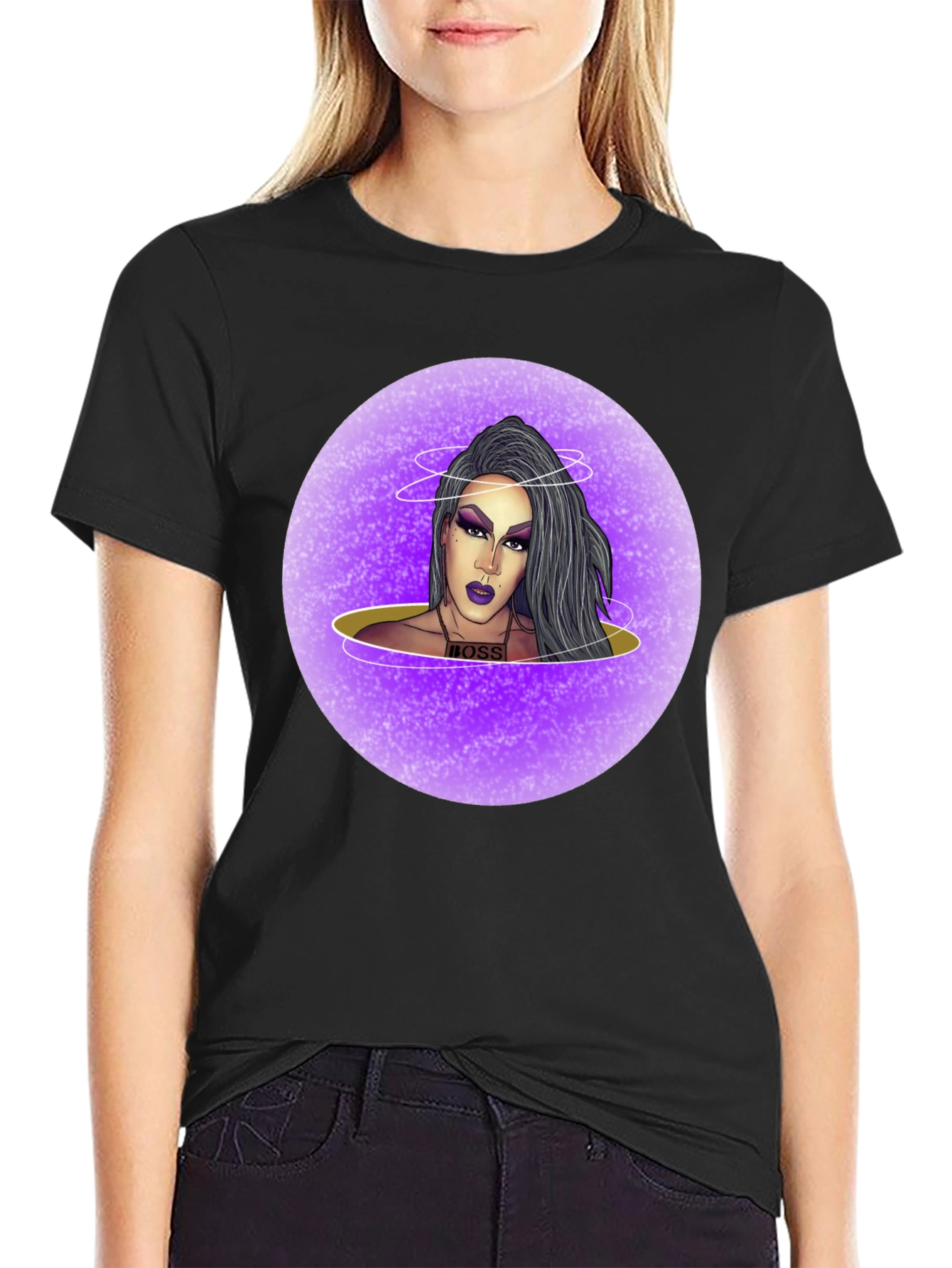 Black Drag Queen Boss T-Shirt - Black Cotton Graphic Tee view 2