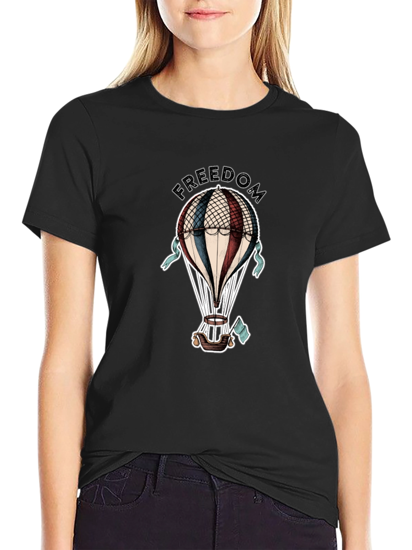Black Freedom Hot Air Balloon Graphic Tee view 2