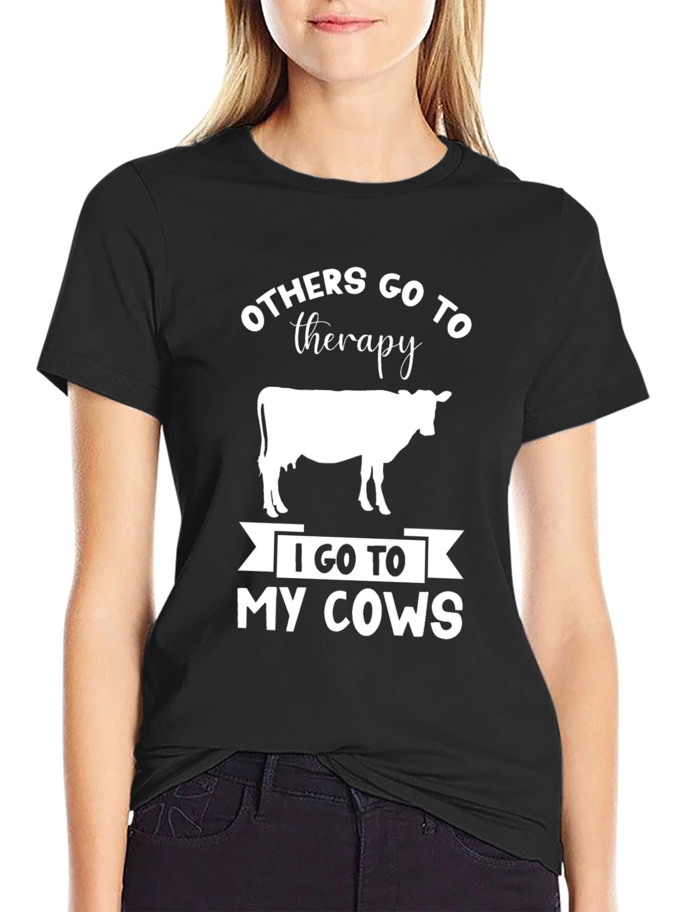 Black Funny Cow Therapy Graphic T-Shirt view 2