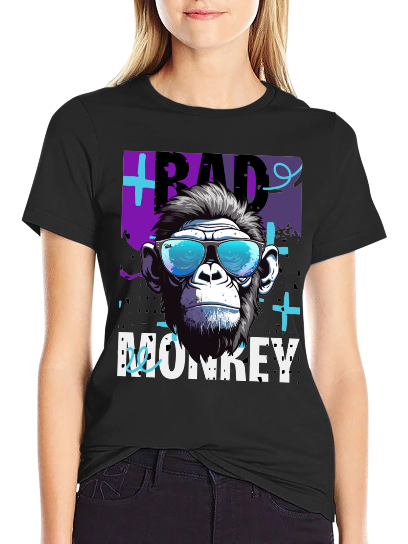 Black Bad Monkey Graphic T-Shirt - Cool Ape Design view 2