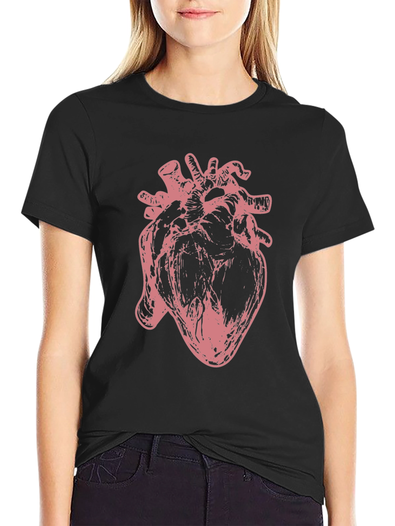 Black Anatomical Heart Graphic Tee - Unique Design view 2