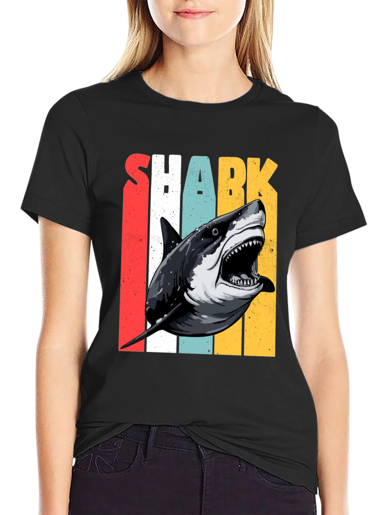 Black Shark Graphic T-Shirt - Retro Style Print view 2