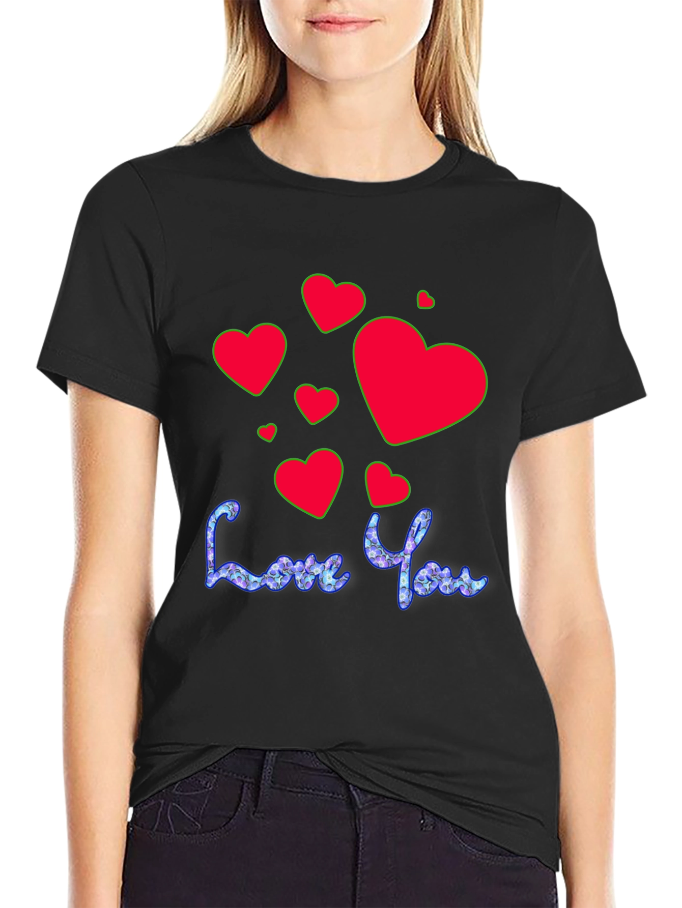 Black Love You T-Shirt - Red Heart Valentine's Day Tee view 2