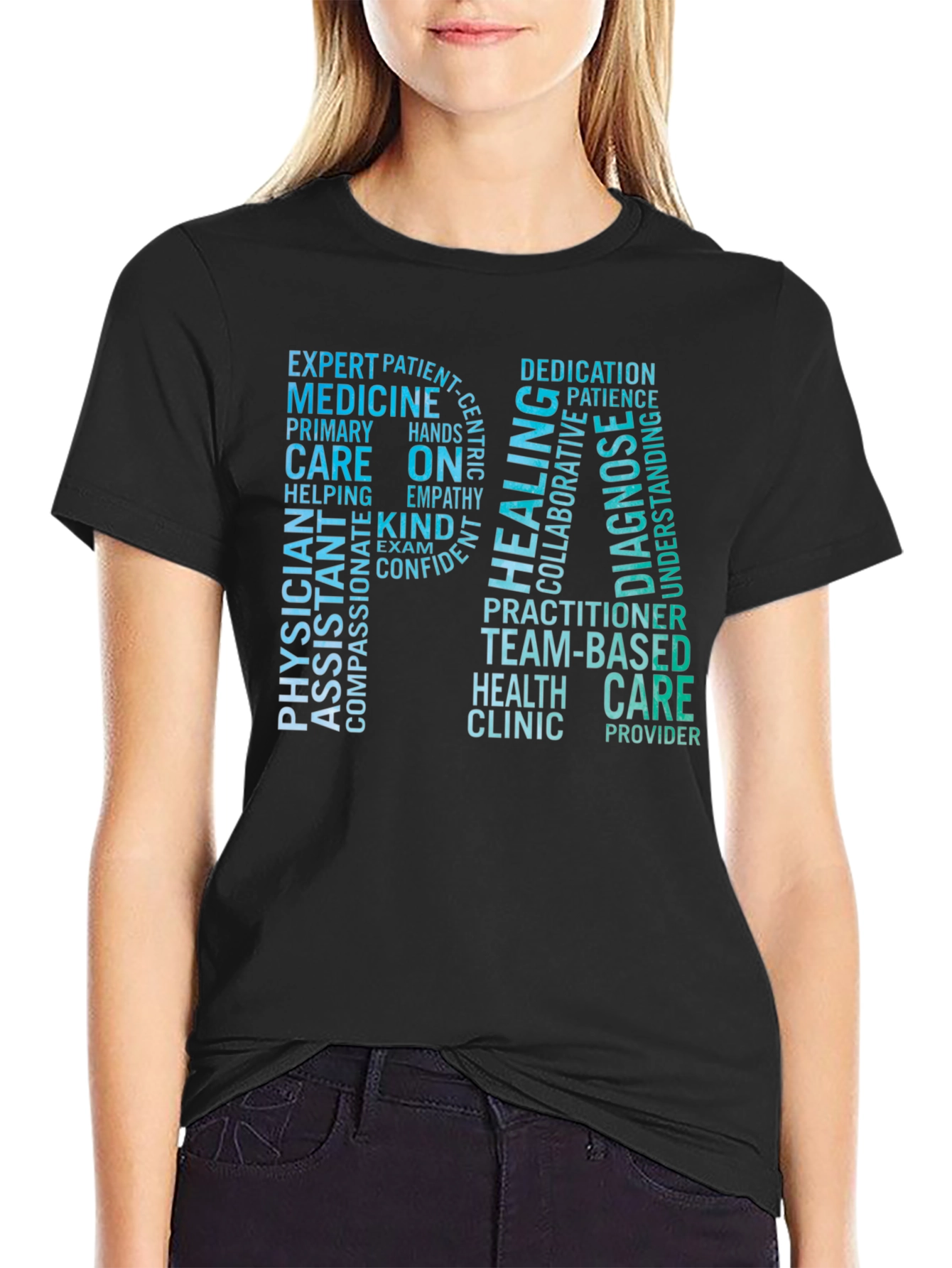 Black RN Word Cloud T-Shirt - Medical Professional Tee view 2