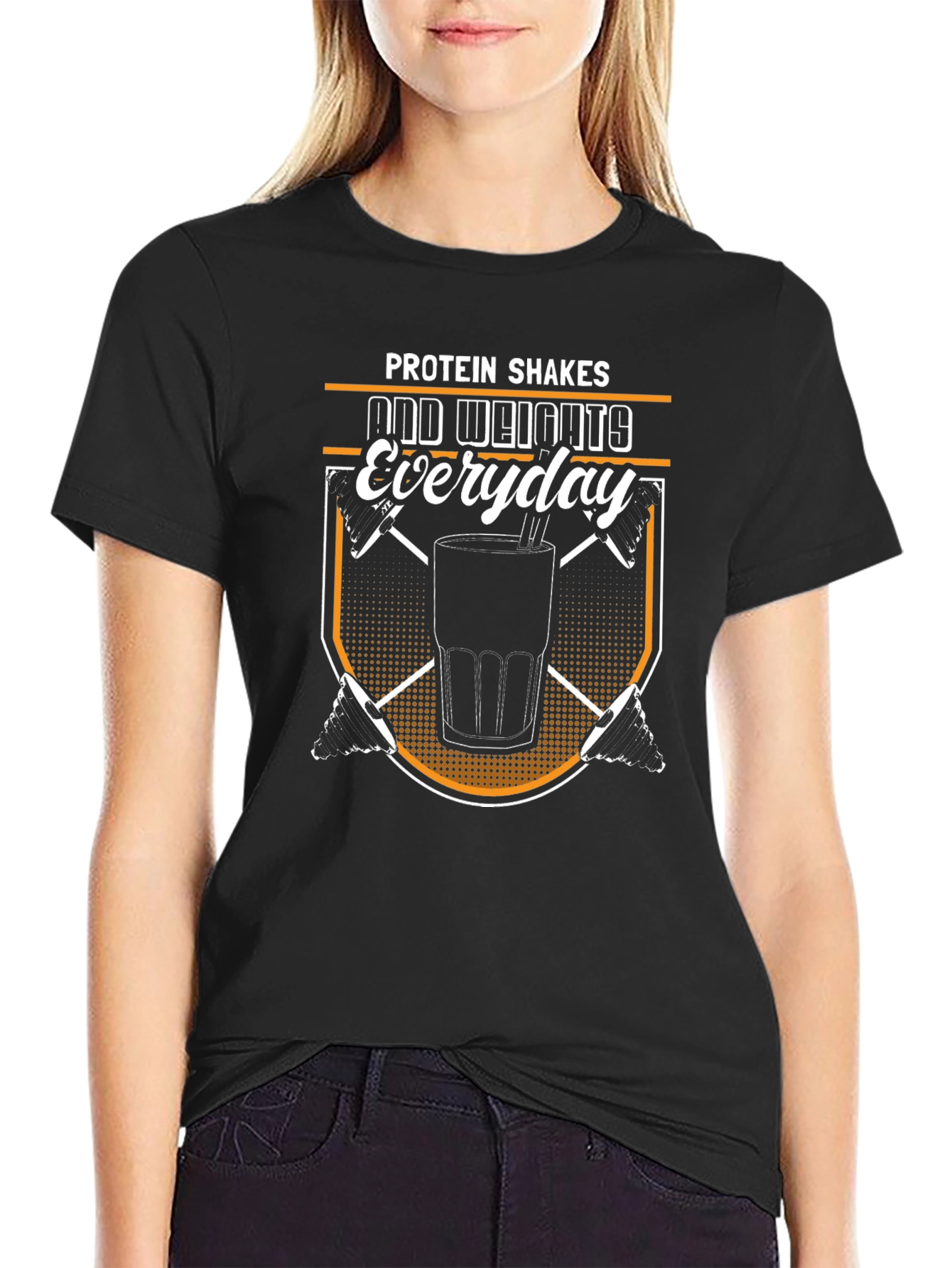 Black Protein Shakes and Weights Everyday Black T-Shirt view 2