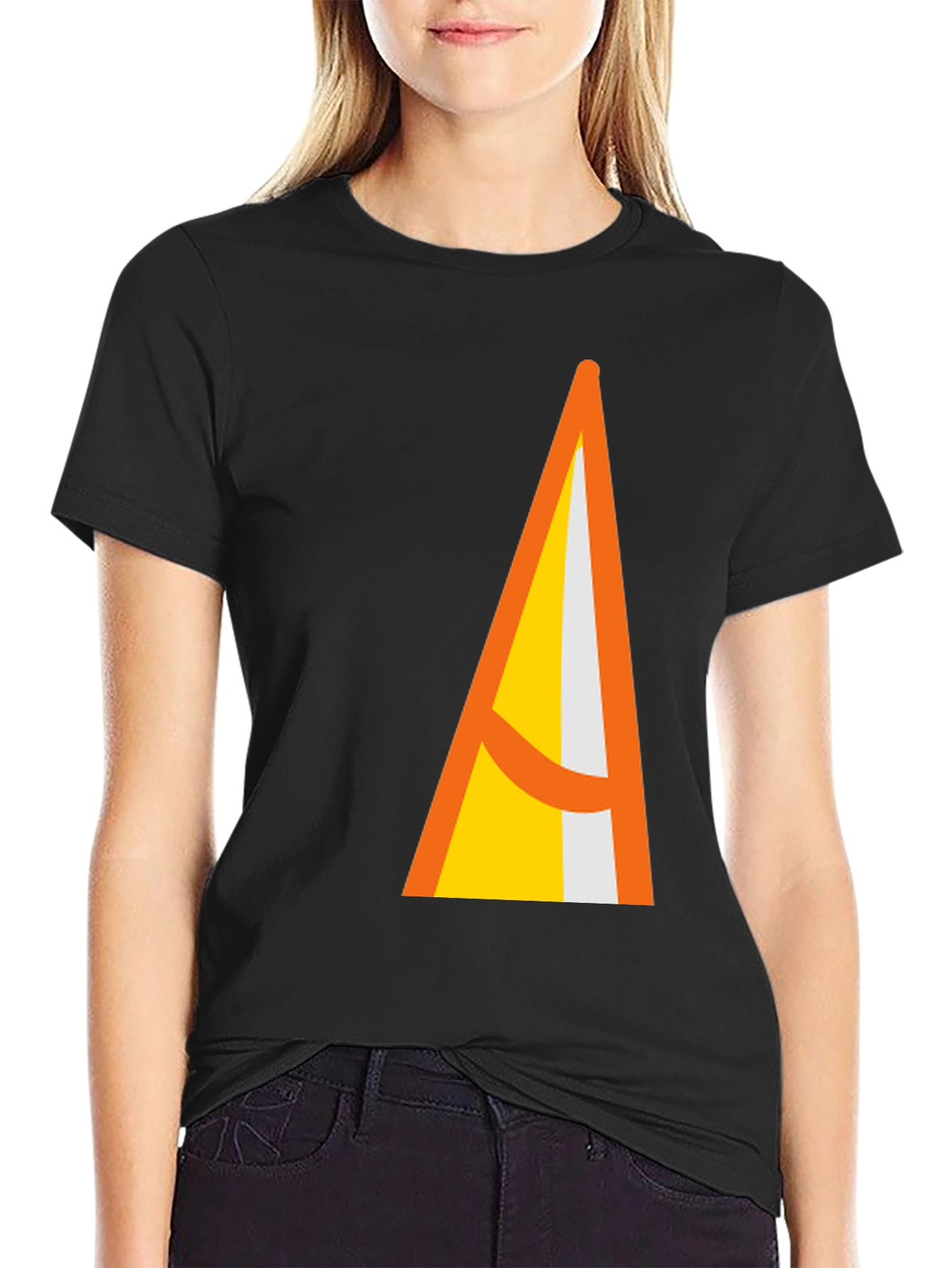 Black Geometric Triangle Graphic Black T-Shirt view 2