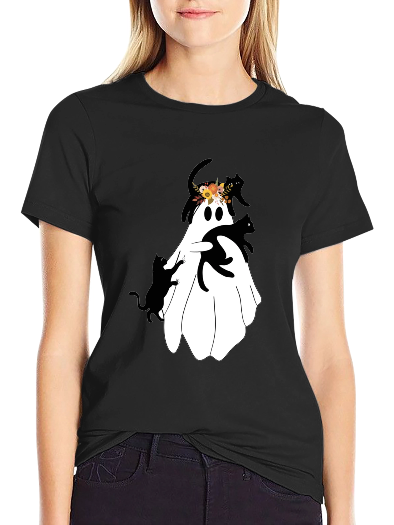 Black Ghost and Cats Graphic Tee view 2
