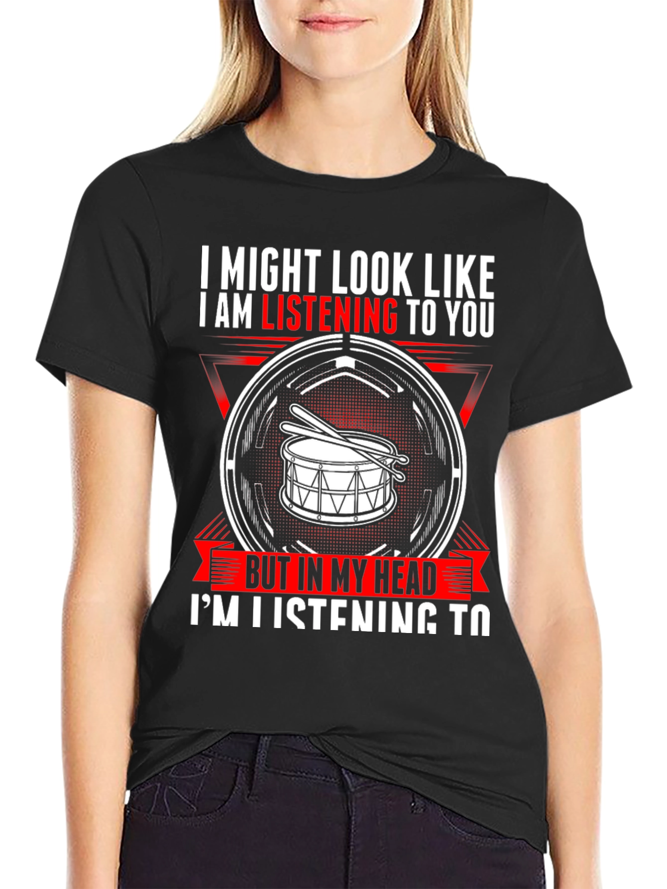 Black Drummer T-Shirt: I'm Listening to Drums in My Head view 2