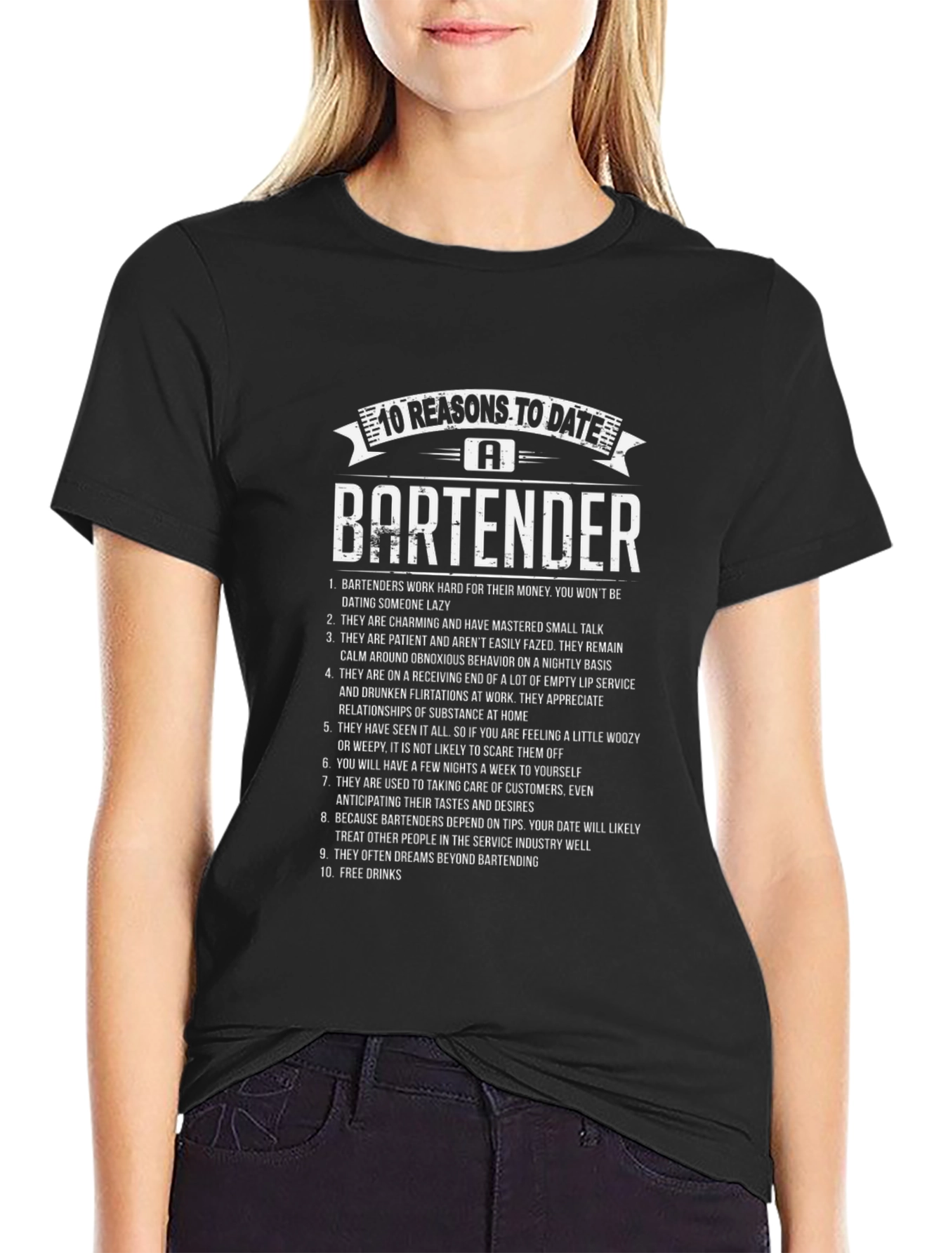 Black 10 Reasons To Date A Bartender T-Shirt view 2